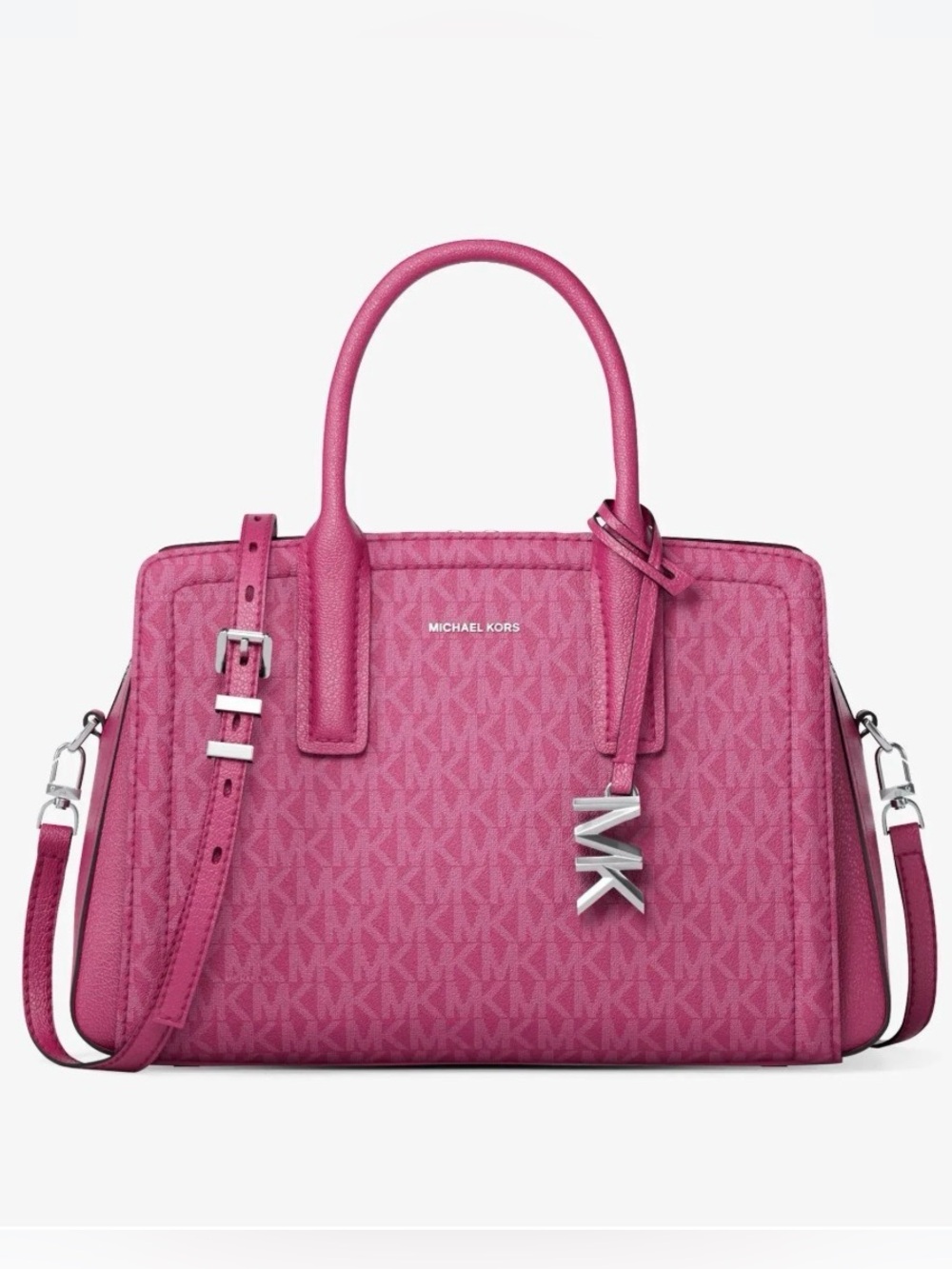 NWT Michael Kors Laila Small Satchel in Pink Signature w/MK Charm